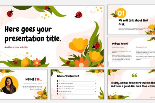 Flowers and Ladybugs free slides template.